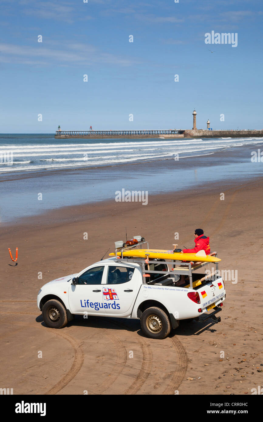 RNLI Lifeguard on Whitby Sands Whitby North Yorkshire England Stock