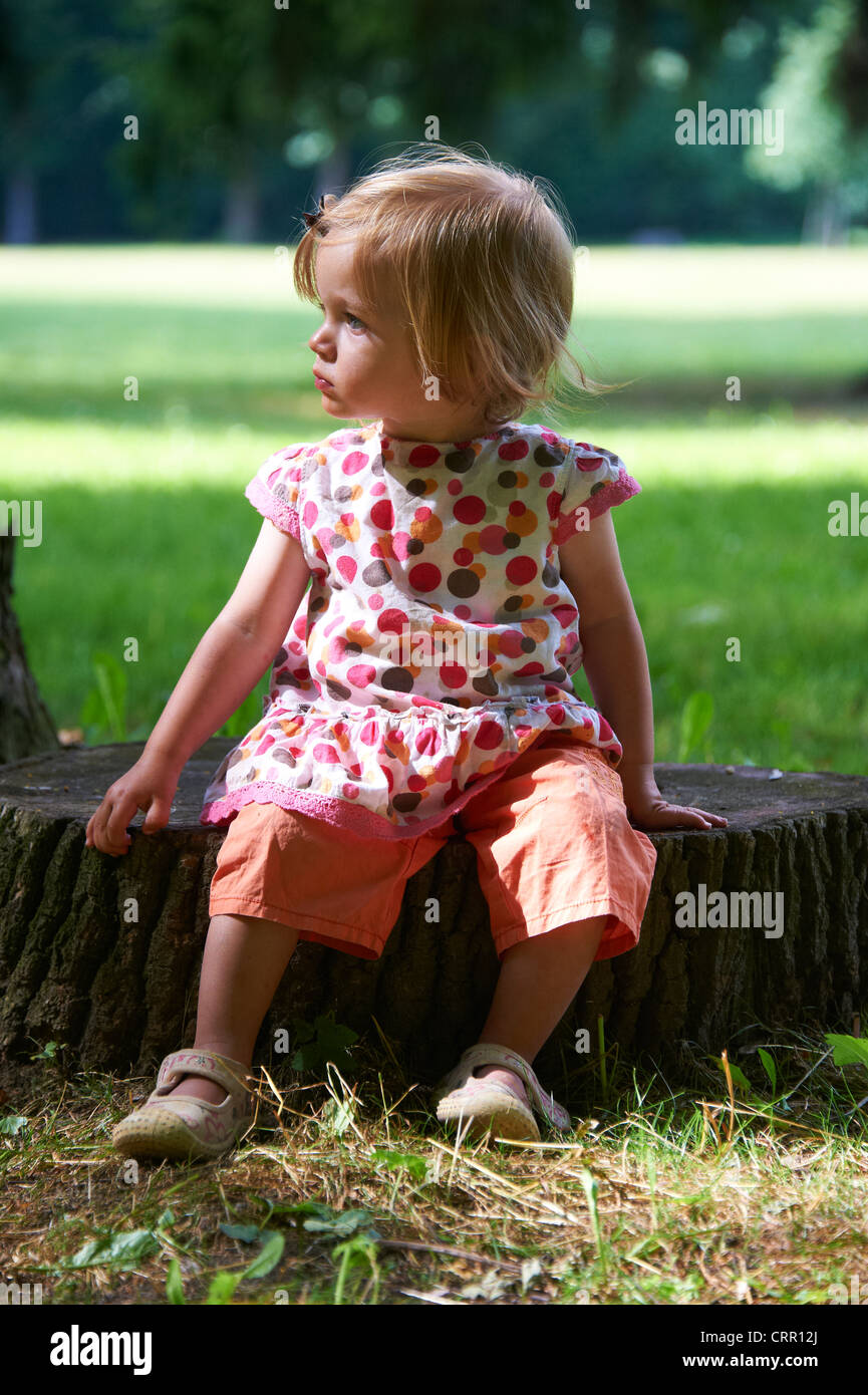 Portrait of child blond baby girl in summer park Stock Photo - Alamy