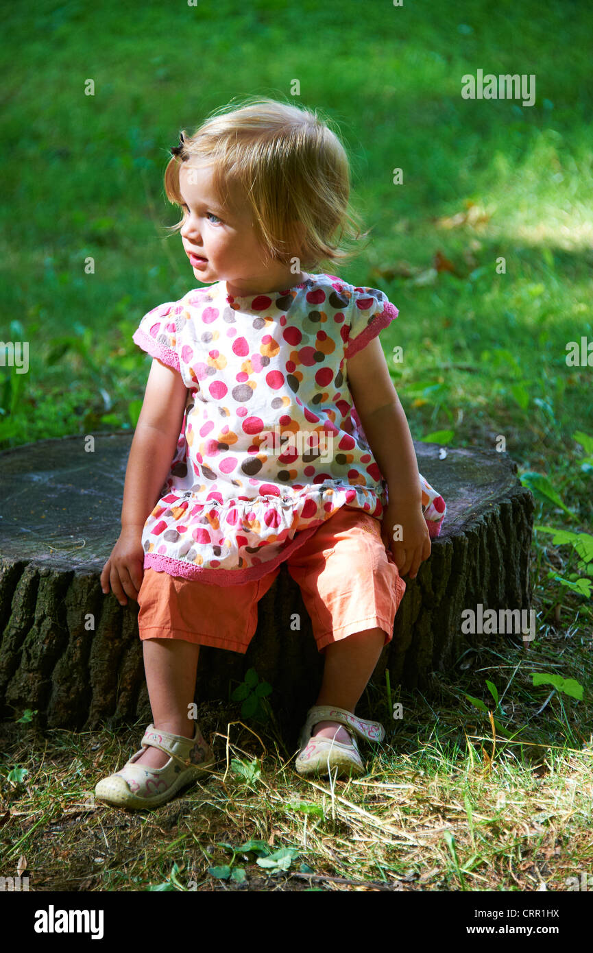 Portrait of child blond baby girl in summer park Stock Photo - Alamy