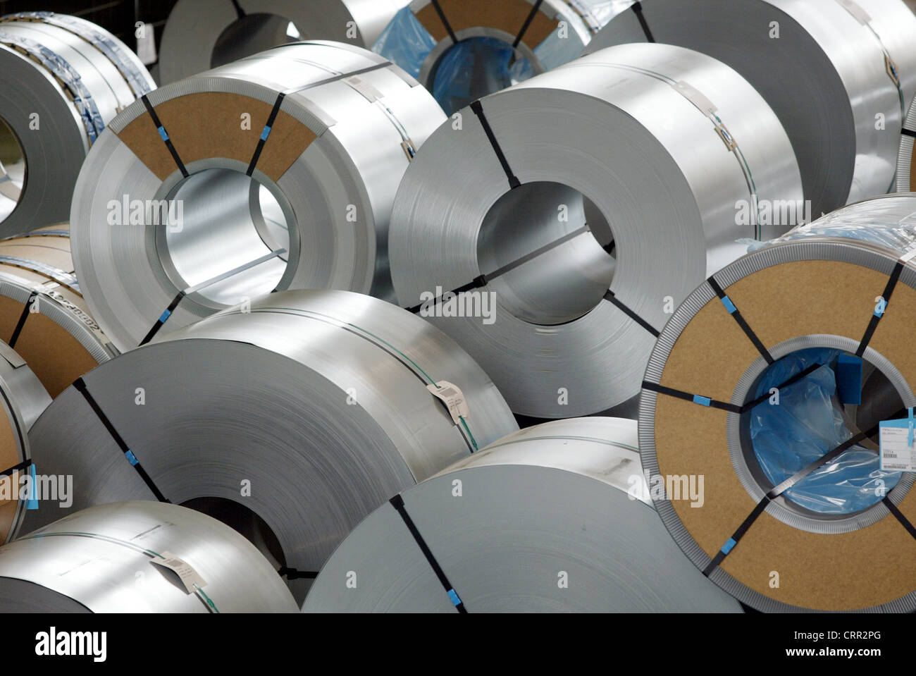 Complete, steel coils, ThyssenKrupp Steel in Dortmund Stock Photo