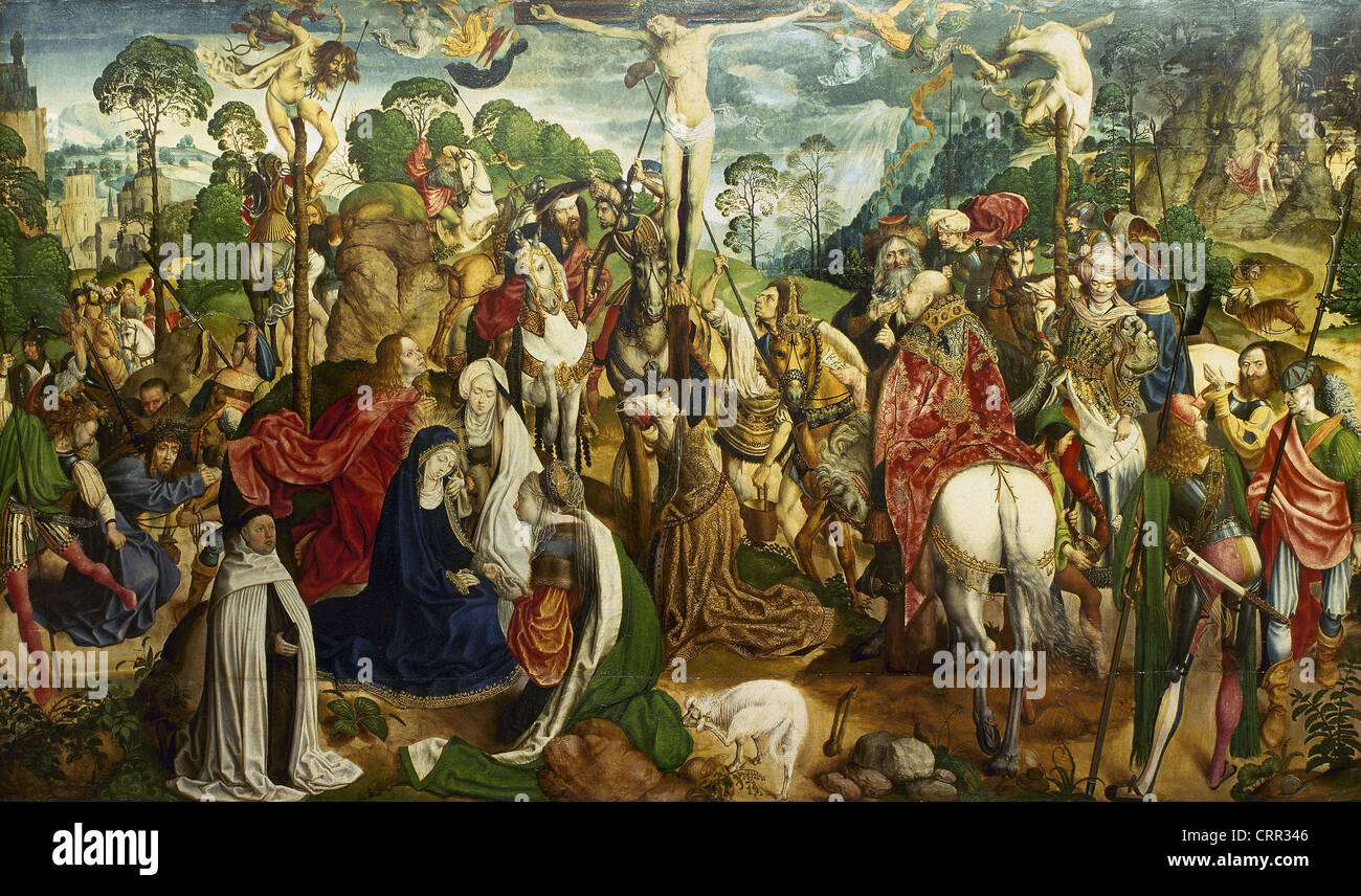 The Aachen Passion Altar. 1505-1510. By the Master of the Altars of Aachen. Detail. Calvary. Central panel. Stock Photo