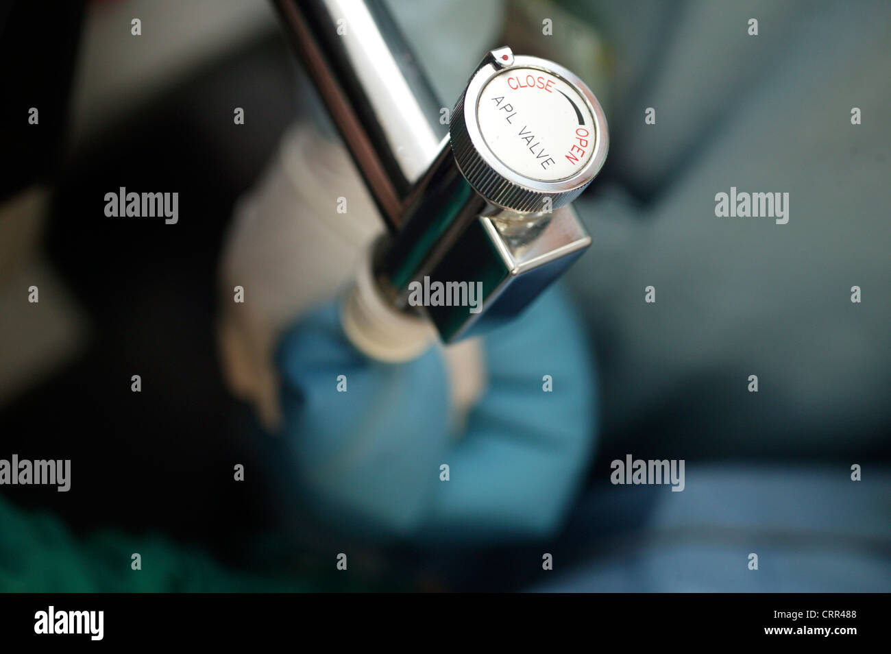 Close-up of the adjustable pressure-limiting valve (part of the anaesthetic machine). Stock Photo