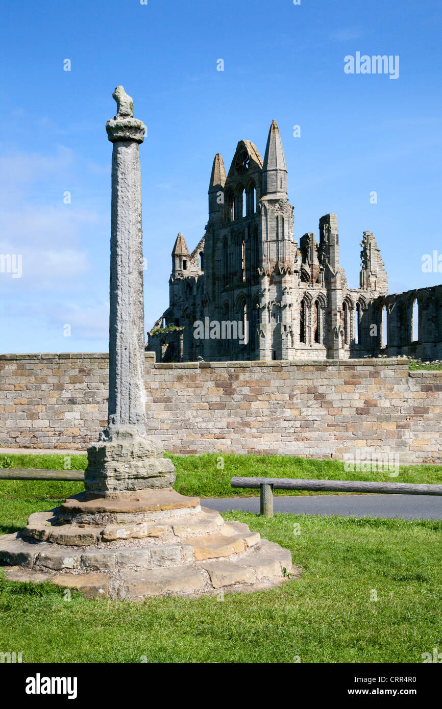 Weathered Monument at Whitby Abbey Whitby North Yorkshire England Stock