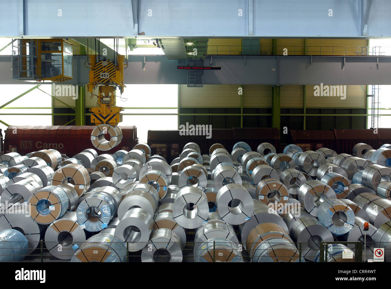 Complete, steel coils, ThyssenKrupp Steel in Dortmund Stock Photo