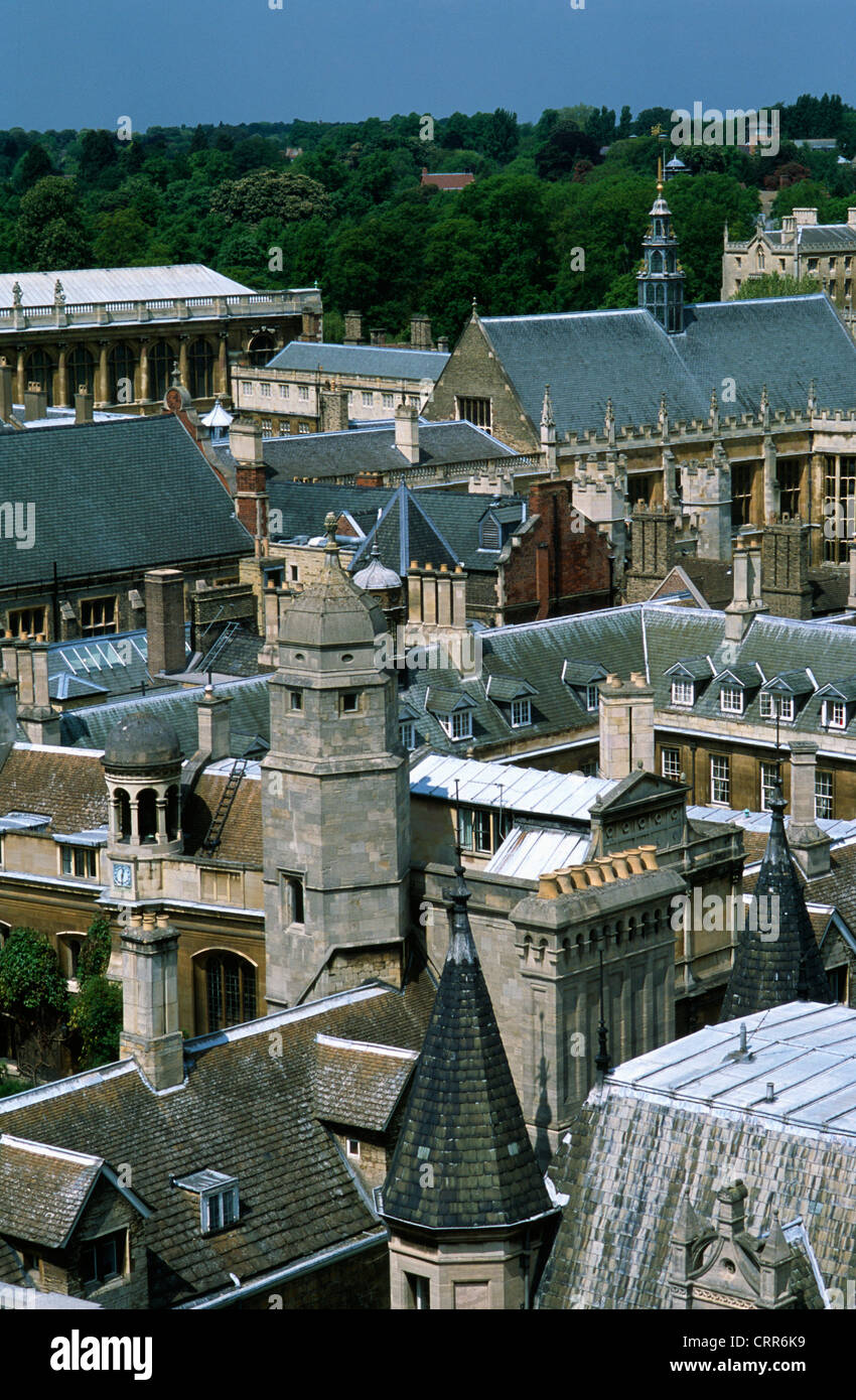 UK, Britain, England, Cambridge, rooftops, general aerial view, Stock Photo