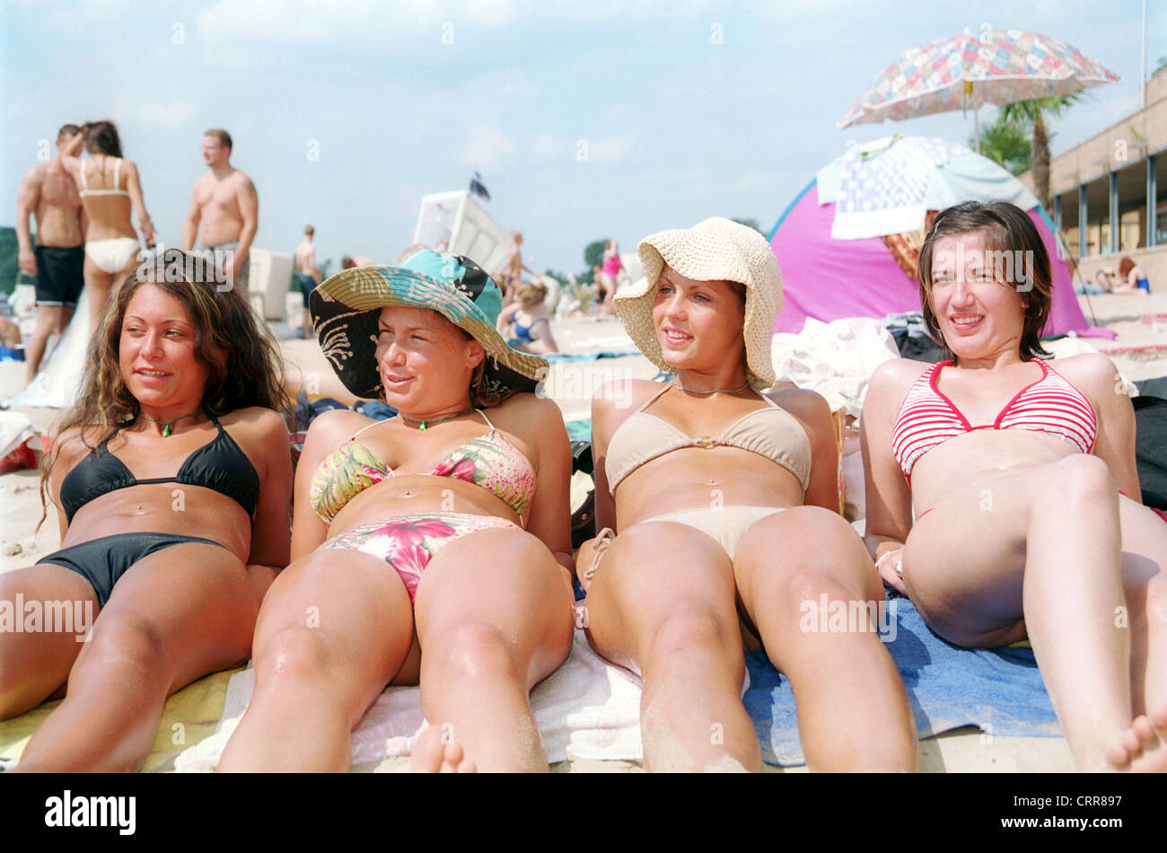 Women sunbathing in beach Wannsee in Berlin Stock Photo - Alamy