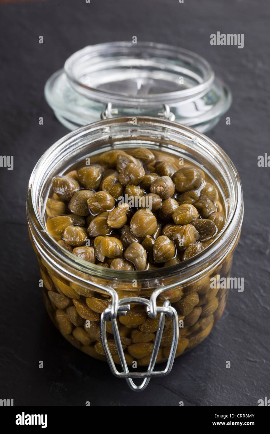 Capers in Glass Storage Jar Stock Photo Alamy