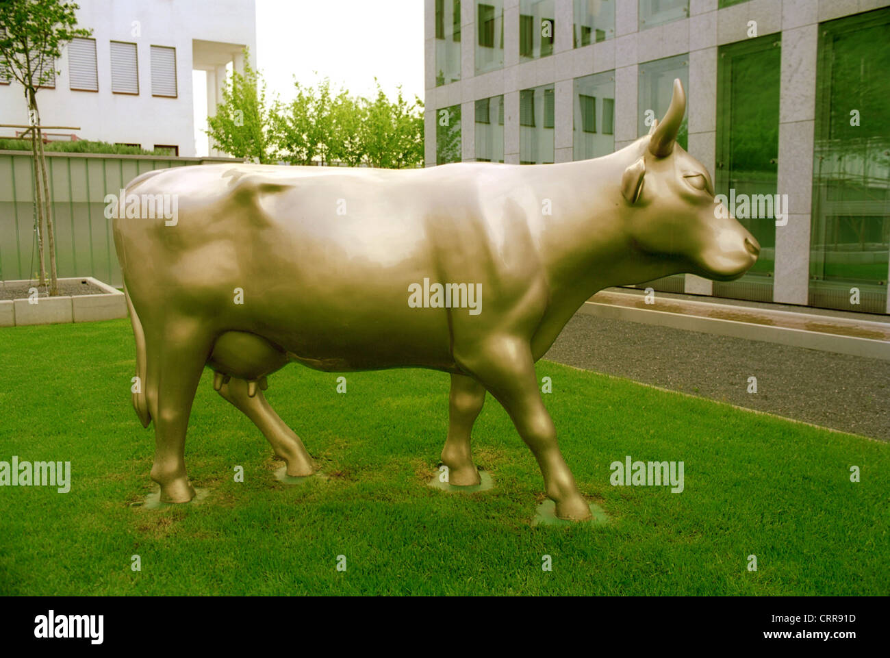 Sculpture of a golden cow in Vaduz, Liechtenstein Stock Photo