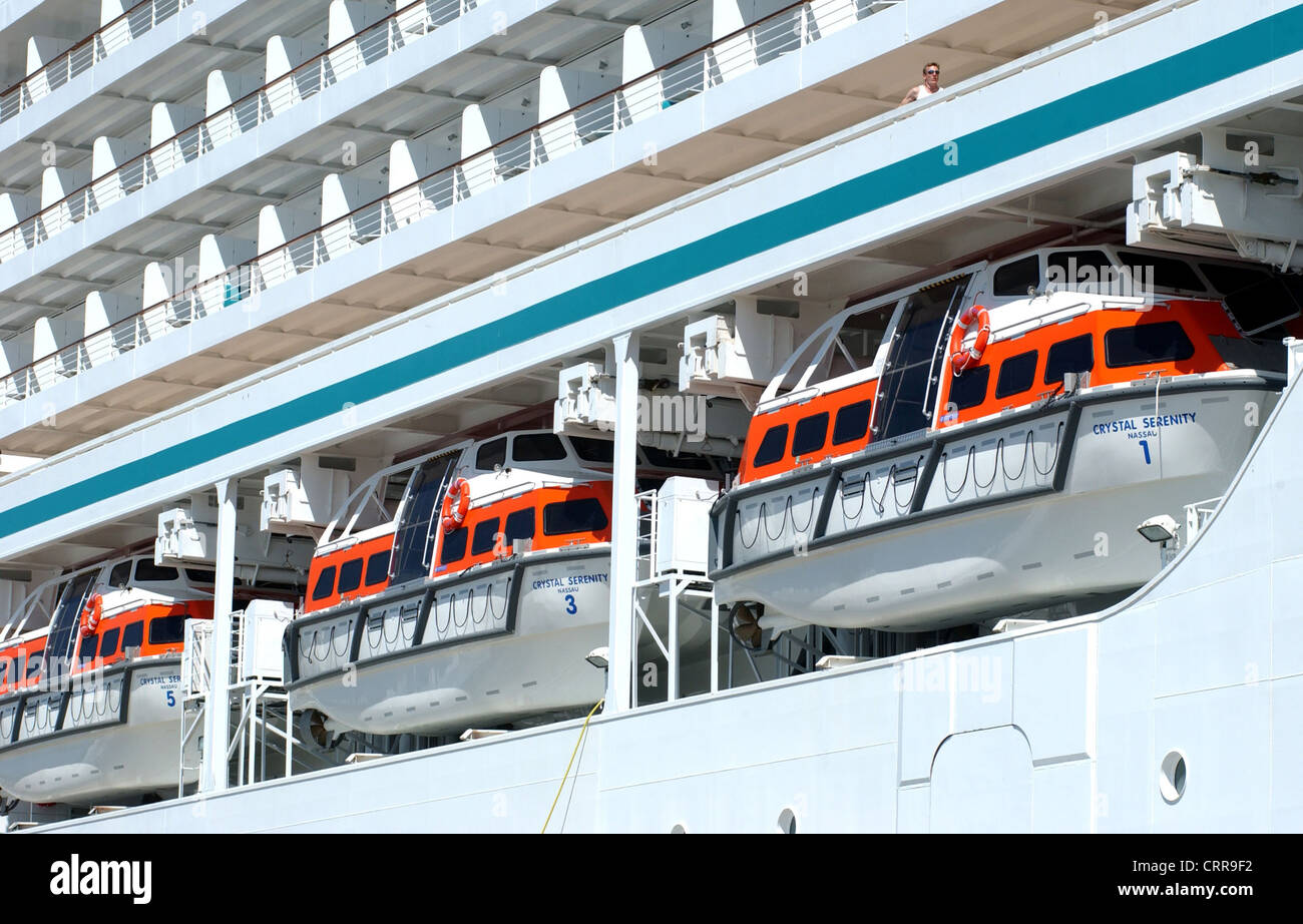 Lifeboats of a luxury liner Stock Photo
