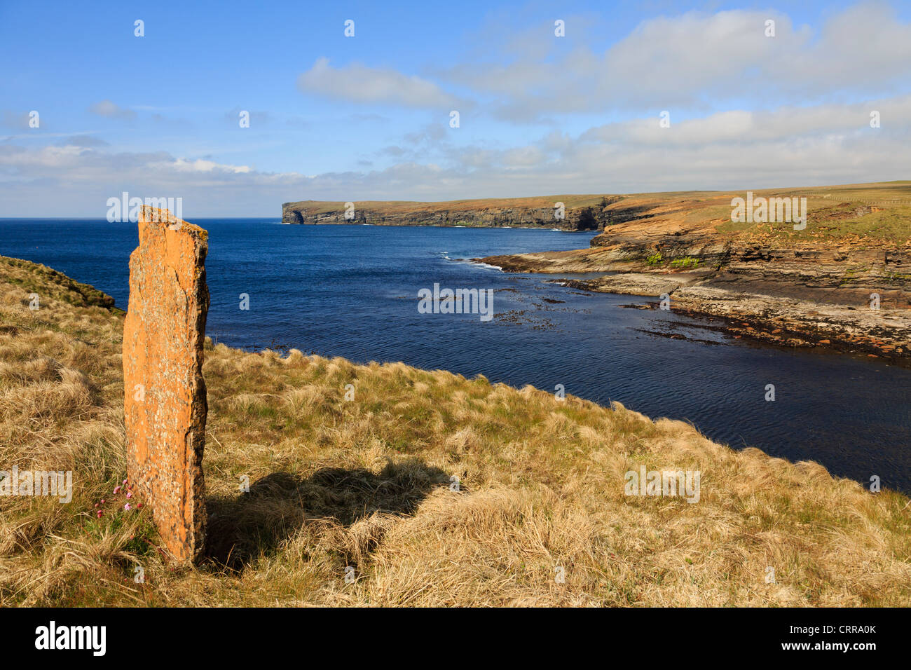 View across Bay of Borwick to Broch of Borwick on west mainland coast near Yesnaby Orkney Islands Scotland UK Stock Photo