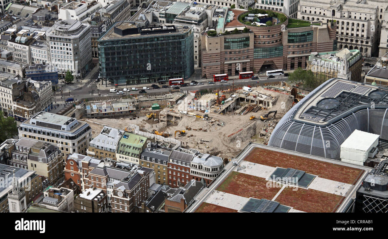 2012 aerial view of London Mithraeum development site & archaeological dig on Cannon Street, London EC4 Stock Photo