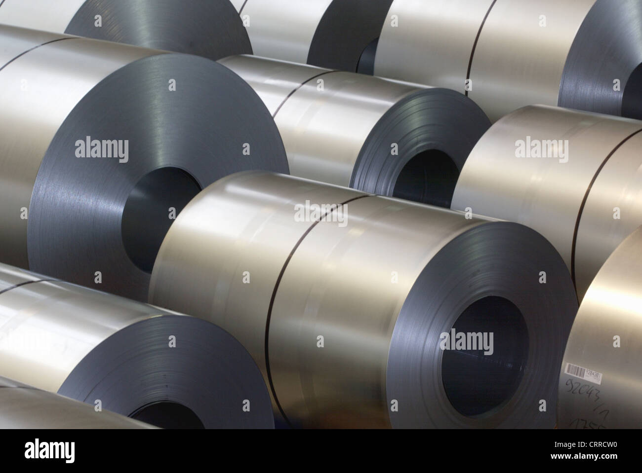 Hot dip galvanized steel coils in ThyssenKrupp Huettenwerk, Duisburg Stock Photo