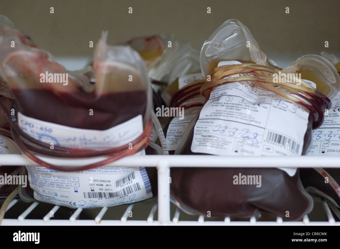 Blood being stored ready for a transfusion Stock Photo