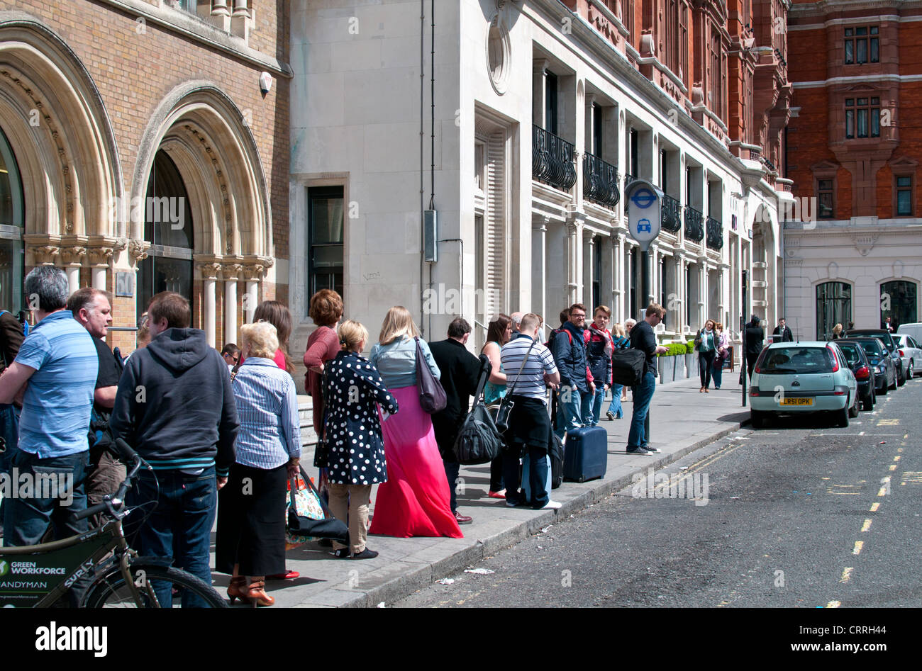 Taxi rank queue at London Liverpool Street railway station. UK. Stock Photo