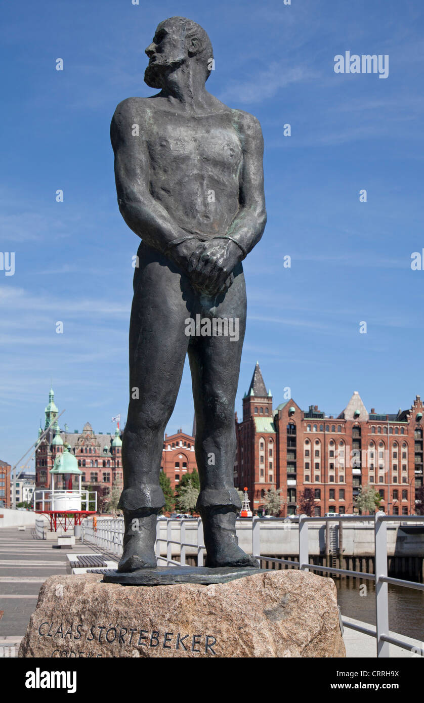 statue of Claas Stoertebeker, Harbour City, Hamburg, Germany Stock Photo