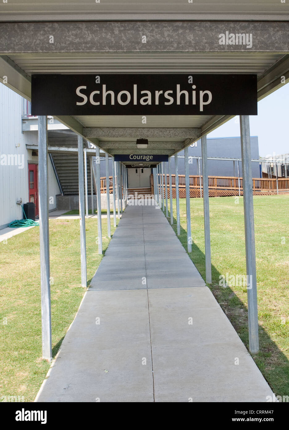Signs with positive phrases on campus of KIPP Sunnyside High school, a public charter school in