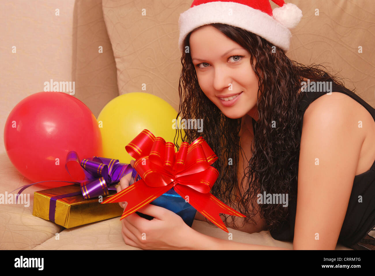 young happy woman with presents Stock Photo - Alamy