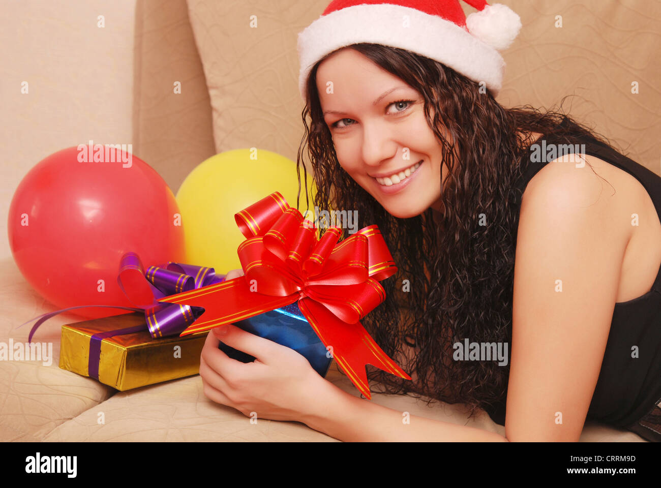 young happy woman with presents Stock Photo - Alamy
