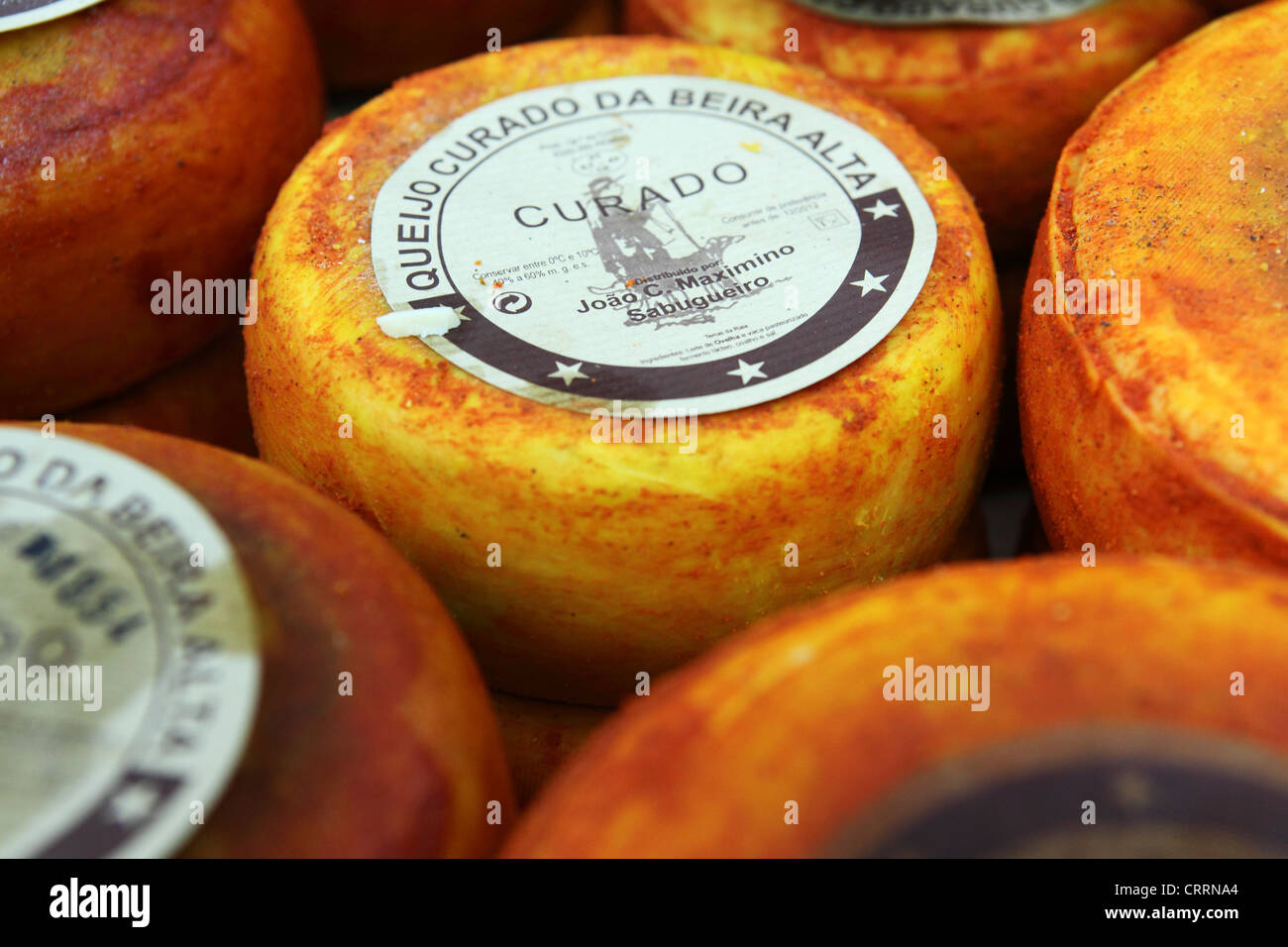 Cheeses for sale at a market in the Serra da Estrela Natural Park