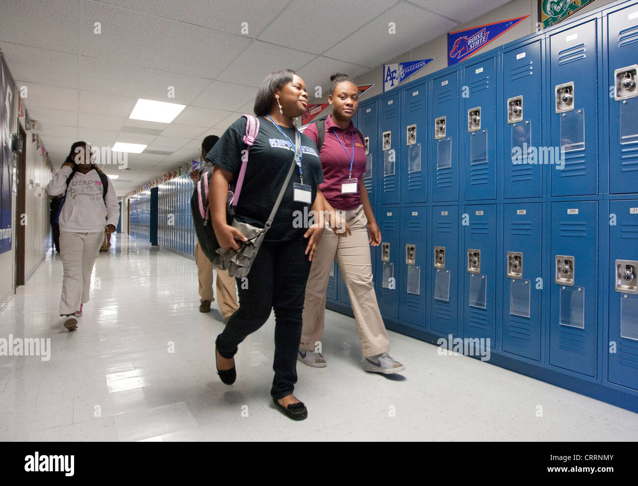 AfricanAmerican students in hallway of public charter high school in
