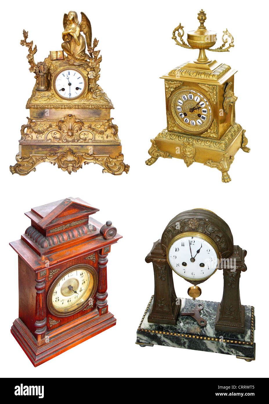 Antique gold colored table clocks Stock Photo