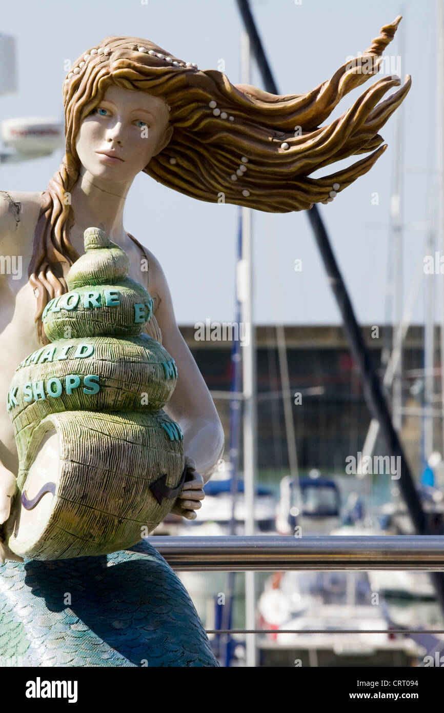 Mermaid Statue at the marina in the city of Brighton and Hove Seaside City on the south coast of