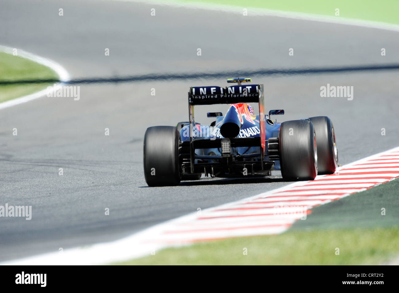race car from behind during free practice for the Spanish Formula One