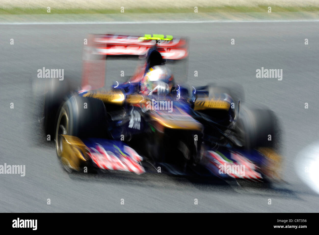 blurred Formula One race car during free practice for the Spanish Formula One GP in Montmelo, Spain Stock Photo