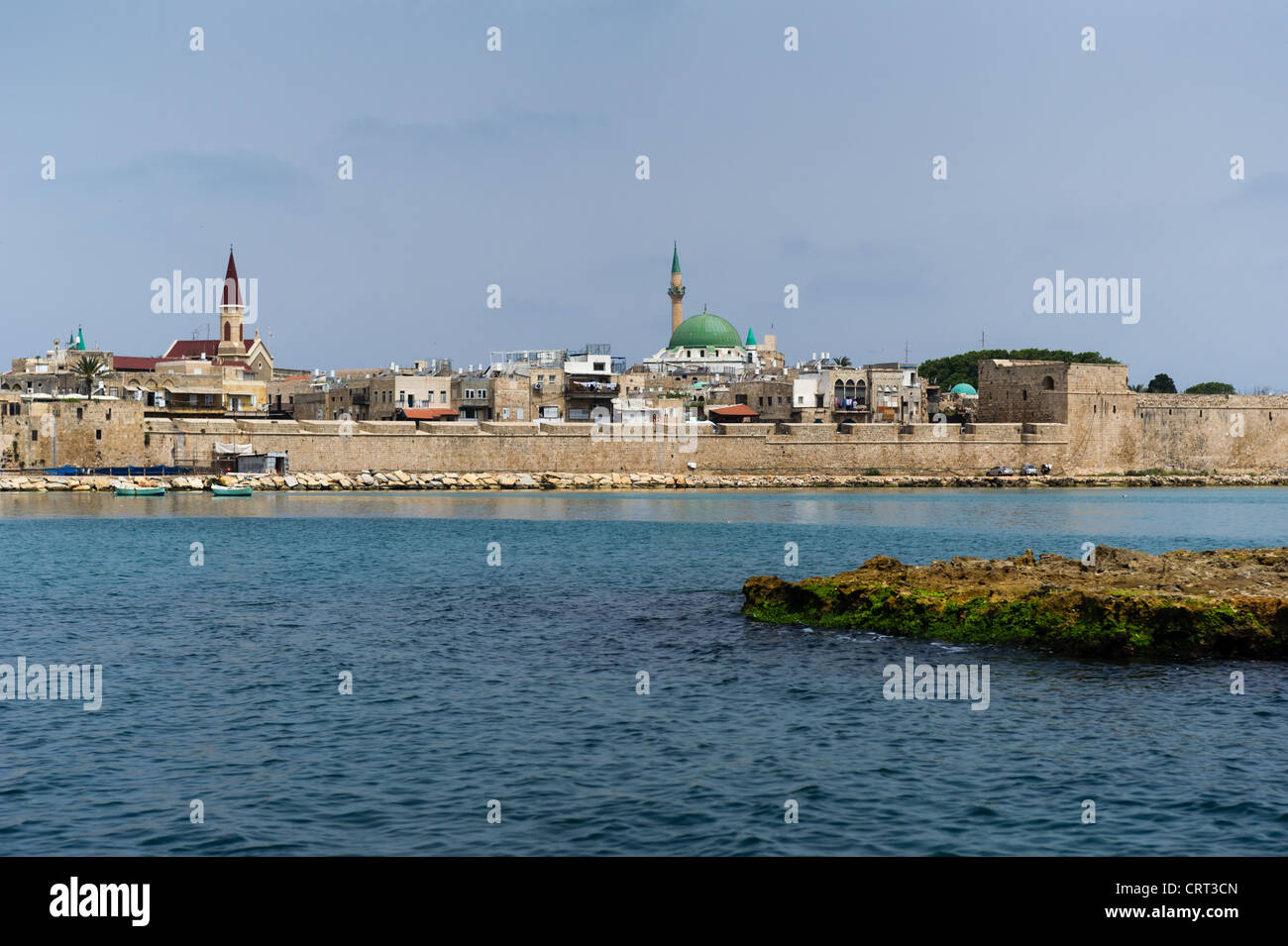 View on the ancient walls, houses and mosque in old town of Akko, Israel Stock Photo