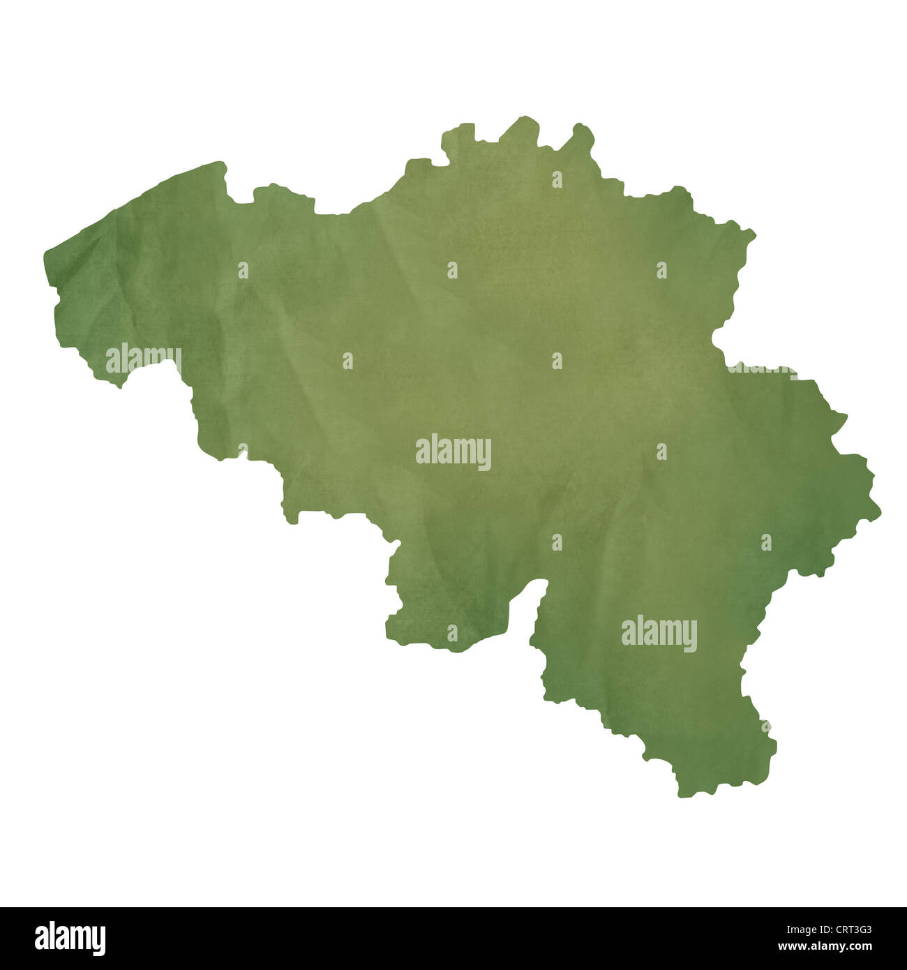 Belgium map in old green paper isolated on white background. Stock Photo