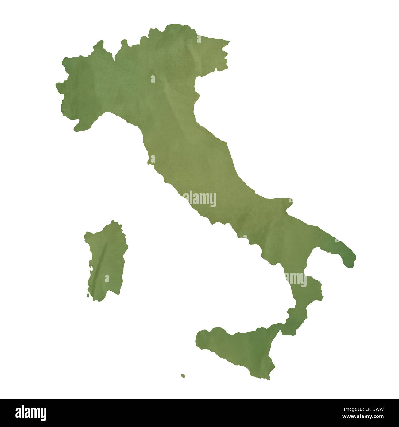 Italy map in old green paper isolated on white background. Stock Photo