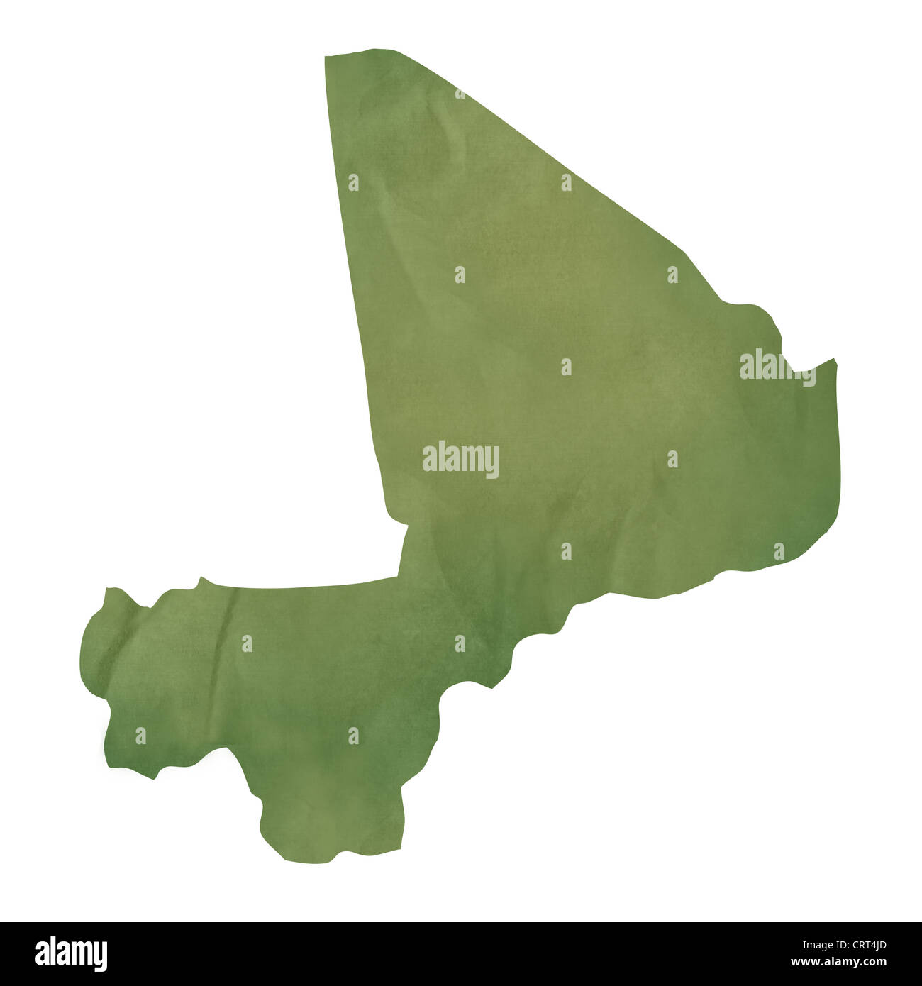Old green paper map of Mali isolated on white background Stock Photo ...