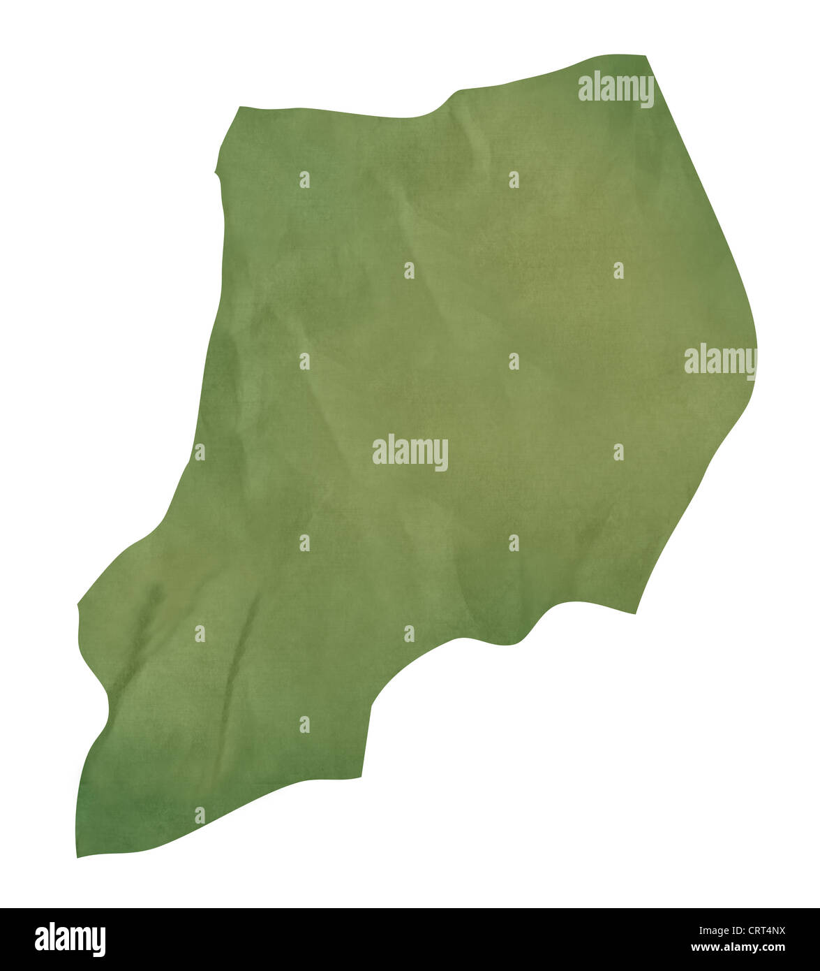 Old green paper map of Uganda isolated on white background Stock Photo