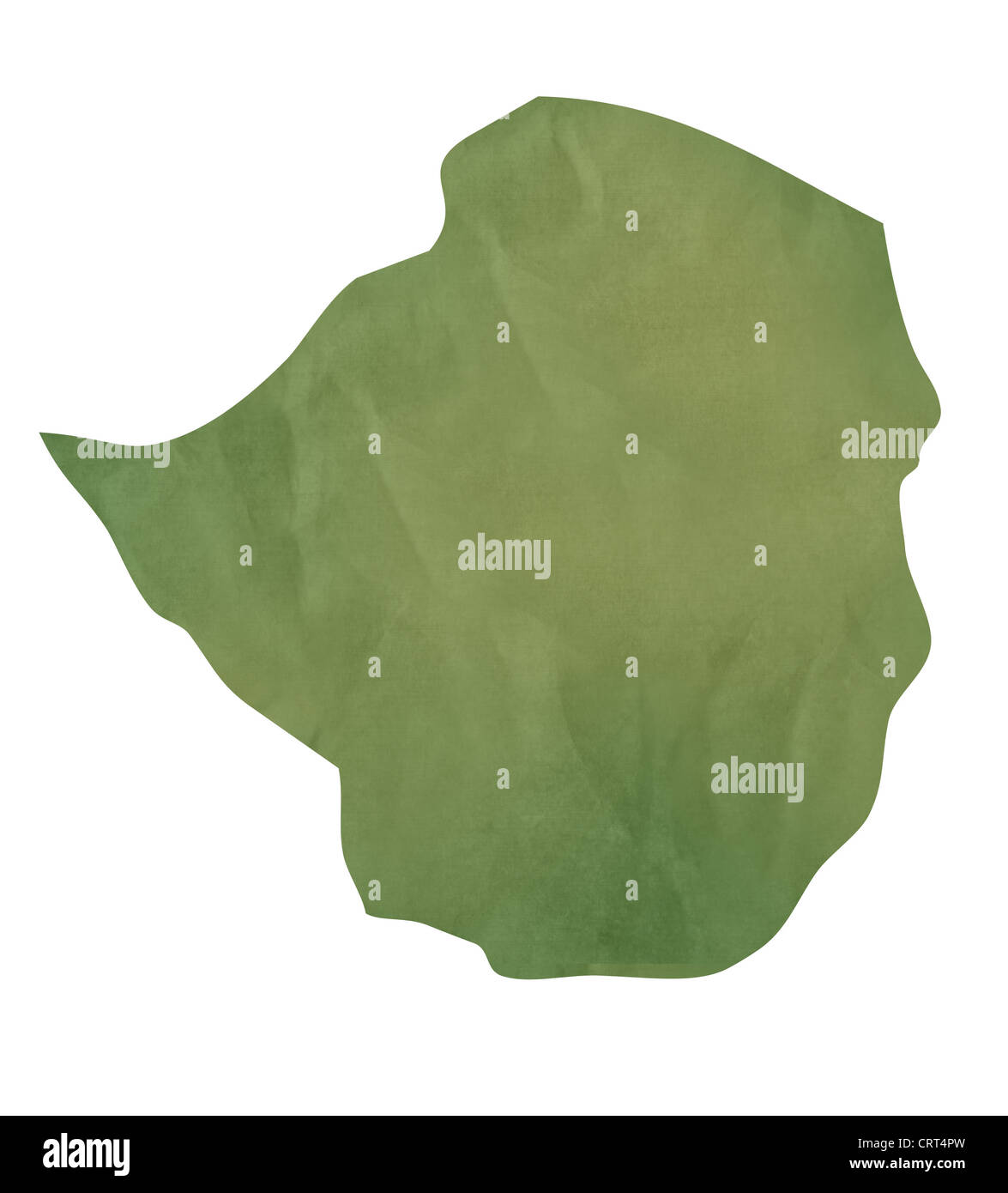 Old green paper map of Zimbabwe isolated on white background Stock Photo