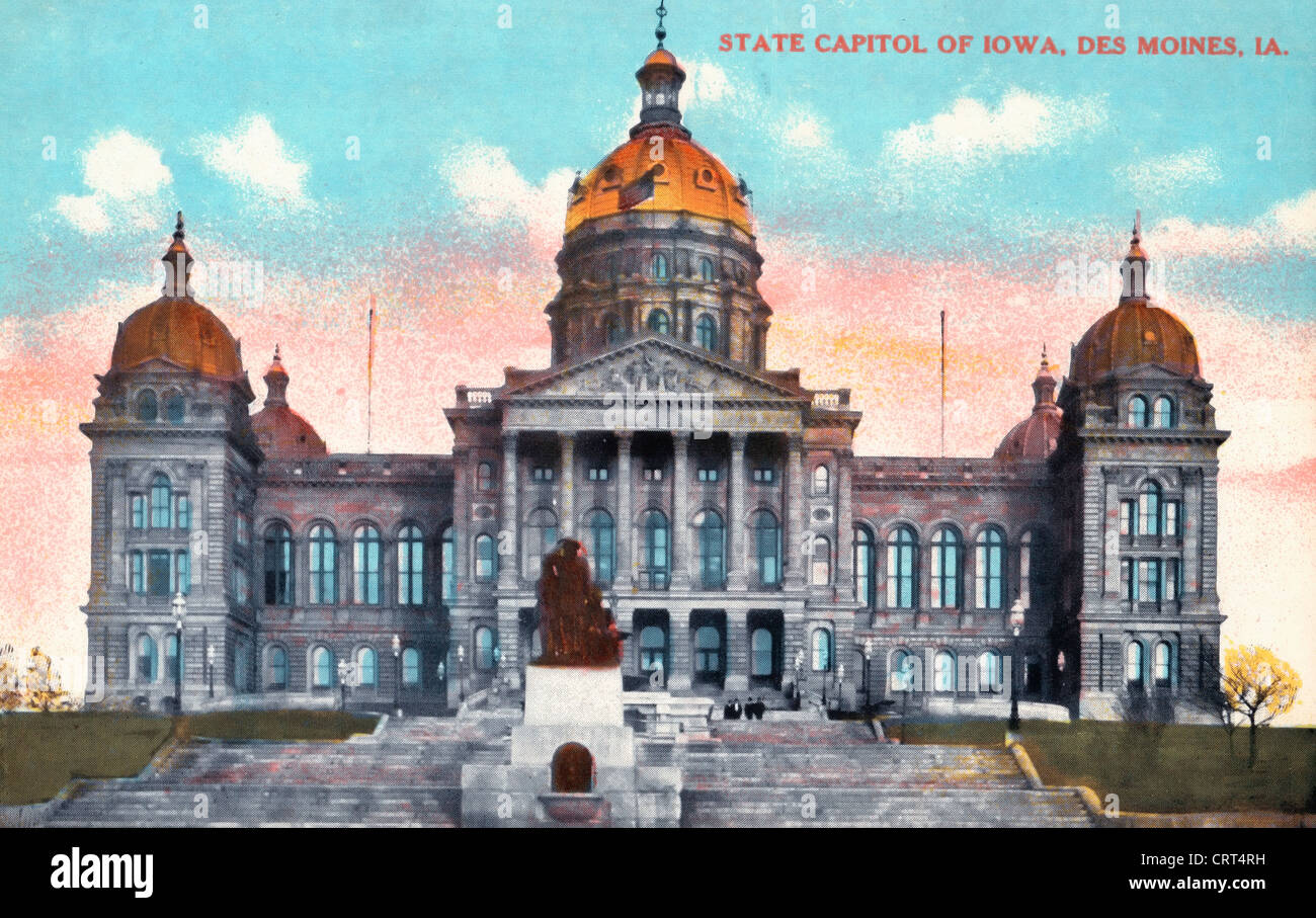 State Capitol of Iowa, Des Moines, IA, circa 1925 Stock Photo
