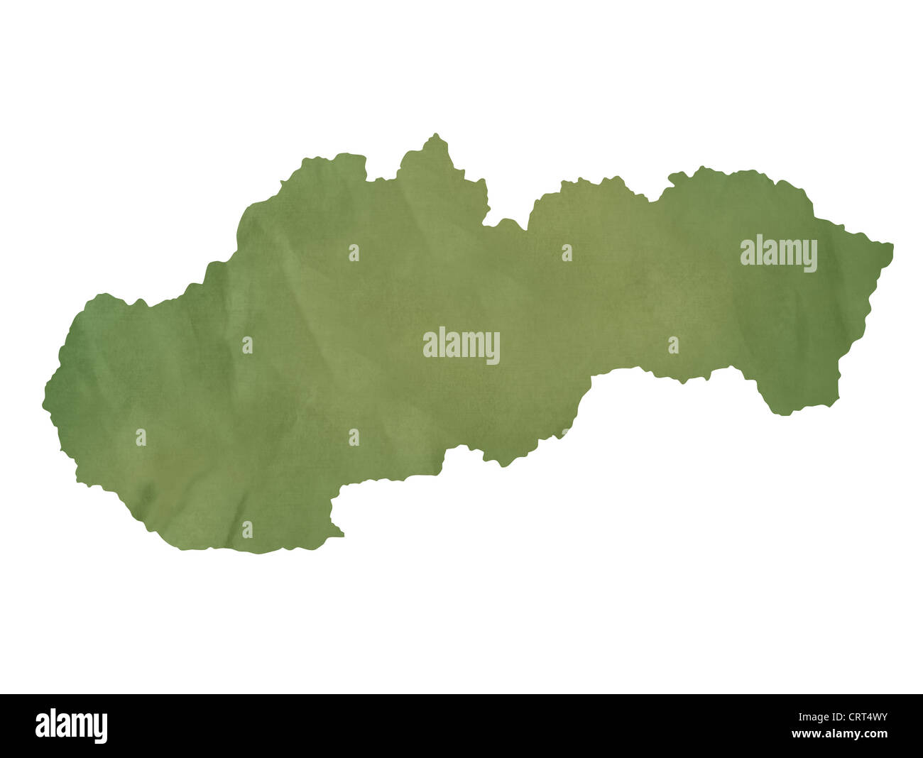 Slovakia map in old green paper isolated on white background. Stock Photo