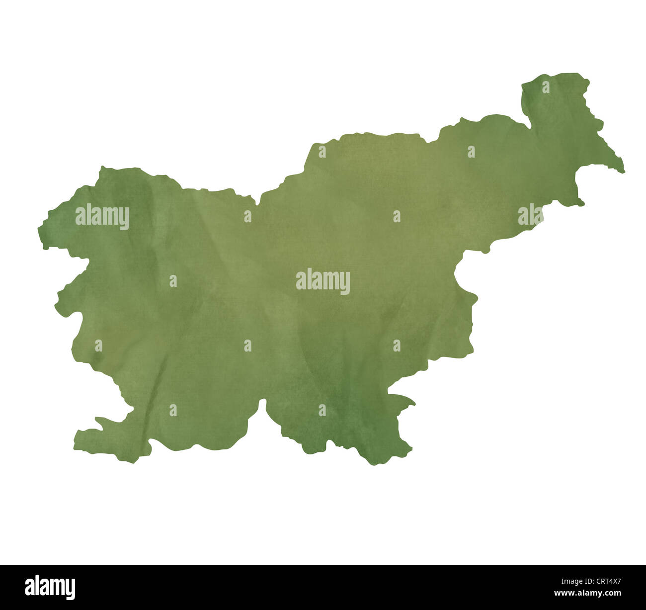Slovenia map in old green paper isolated on white background. Stock Photo