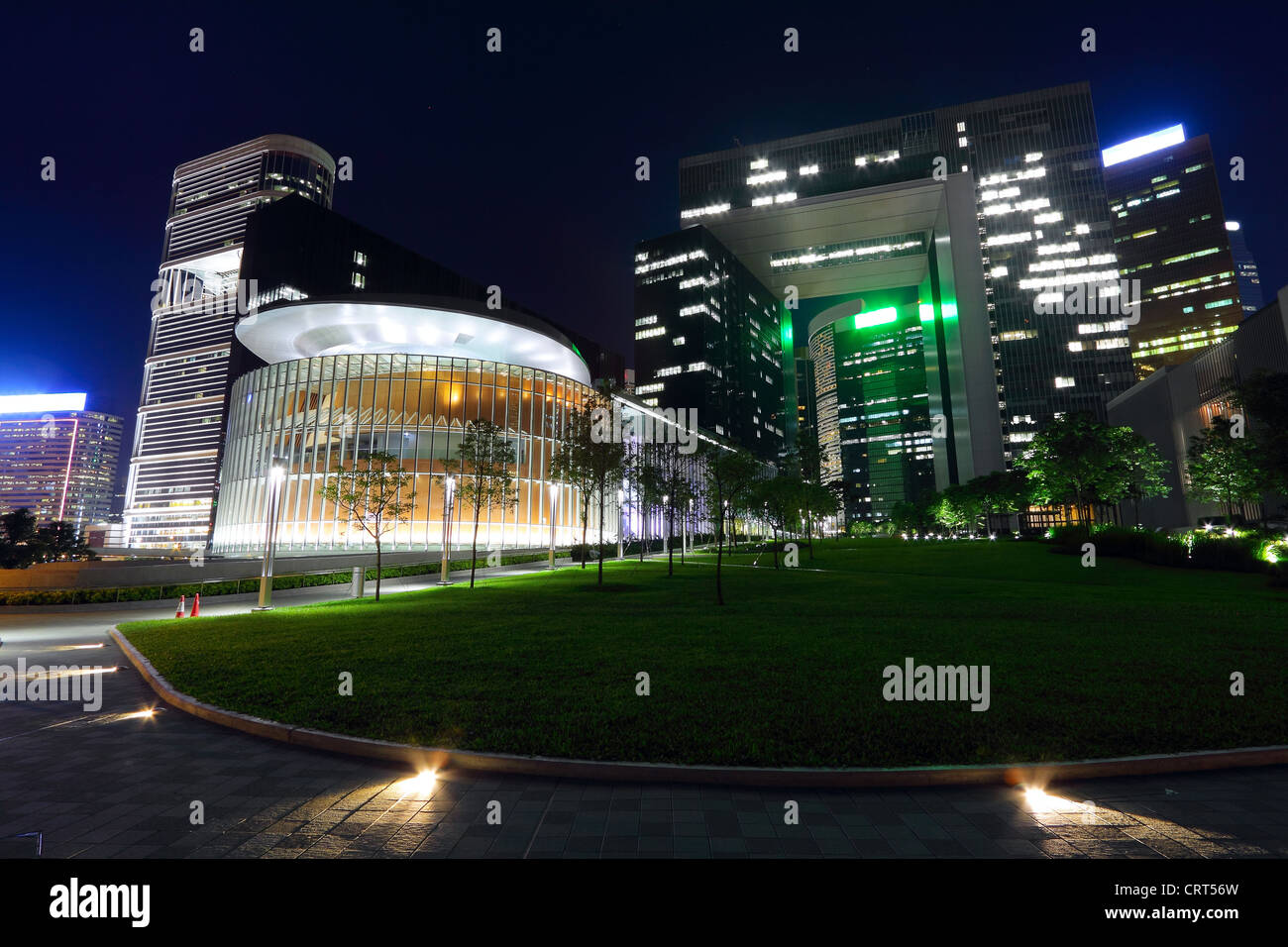 modern office building in downtown city at night Stock Photo - Alamy