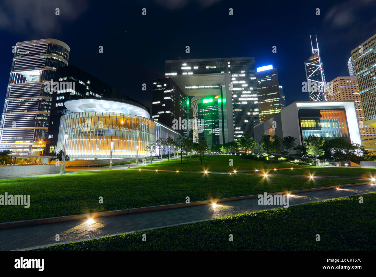 modern office building in downtown city at night Stock Photo - Alamy