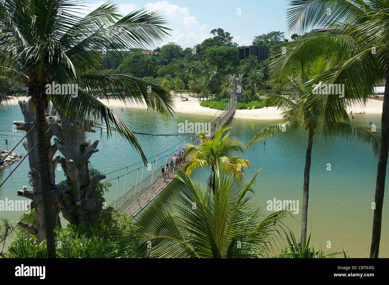Swinging foot bridge linking Palawan beach on Sentosa island to the