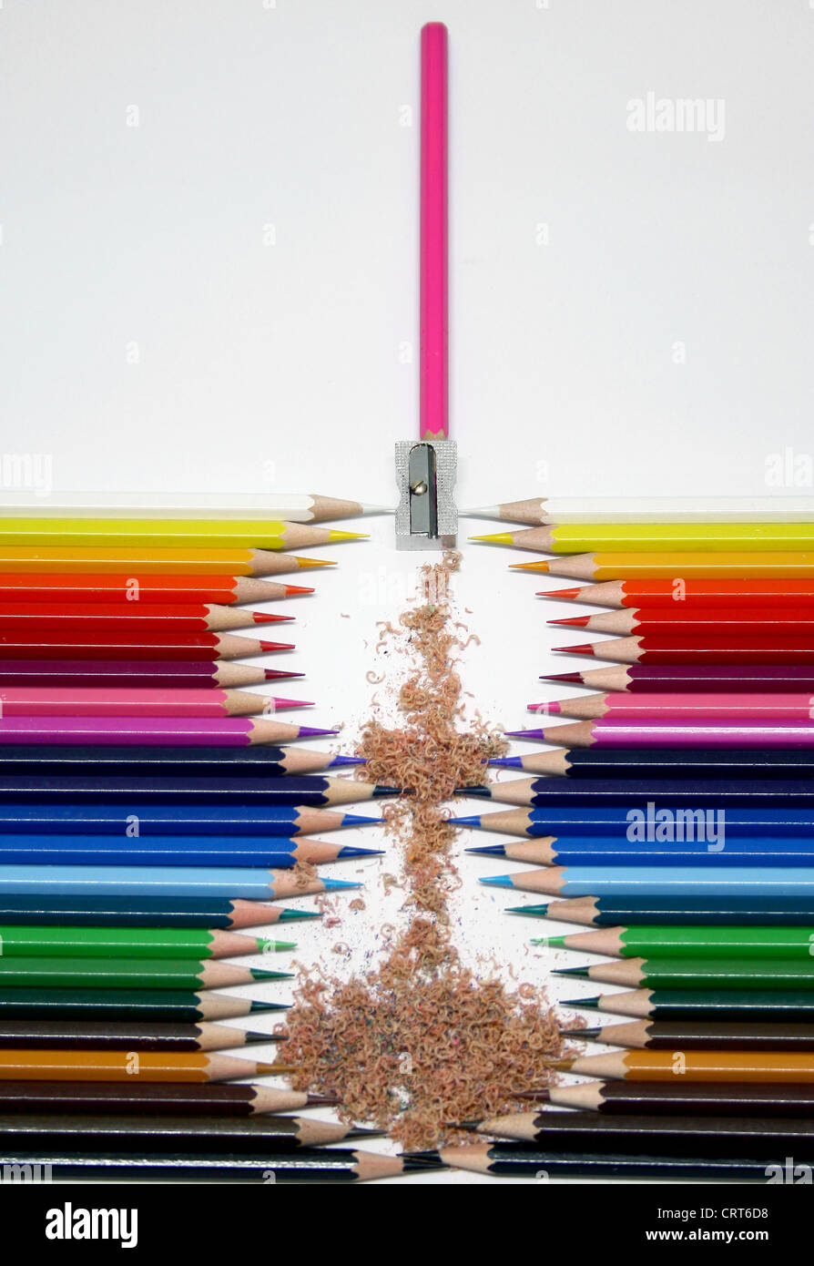 Colorful pencils and sharpener Stock Photo
