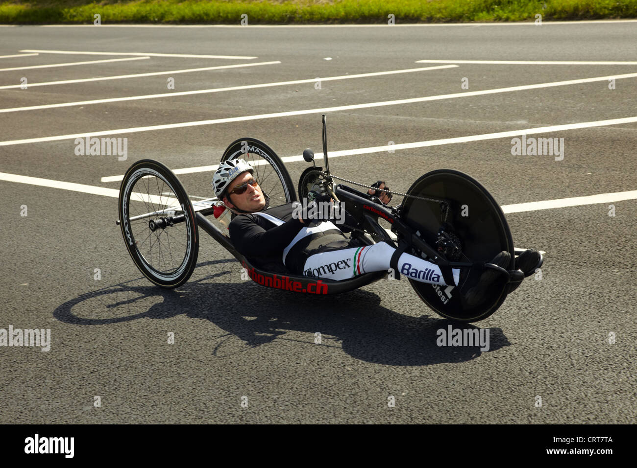 Para cyclist training for the London Paralympics at Brands Hatch, June 2012. Stock Photo