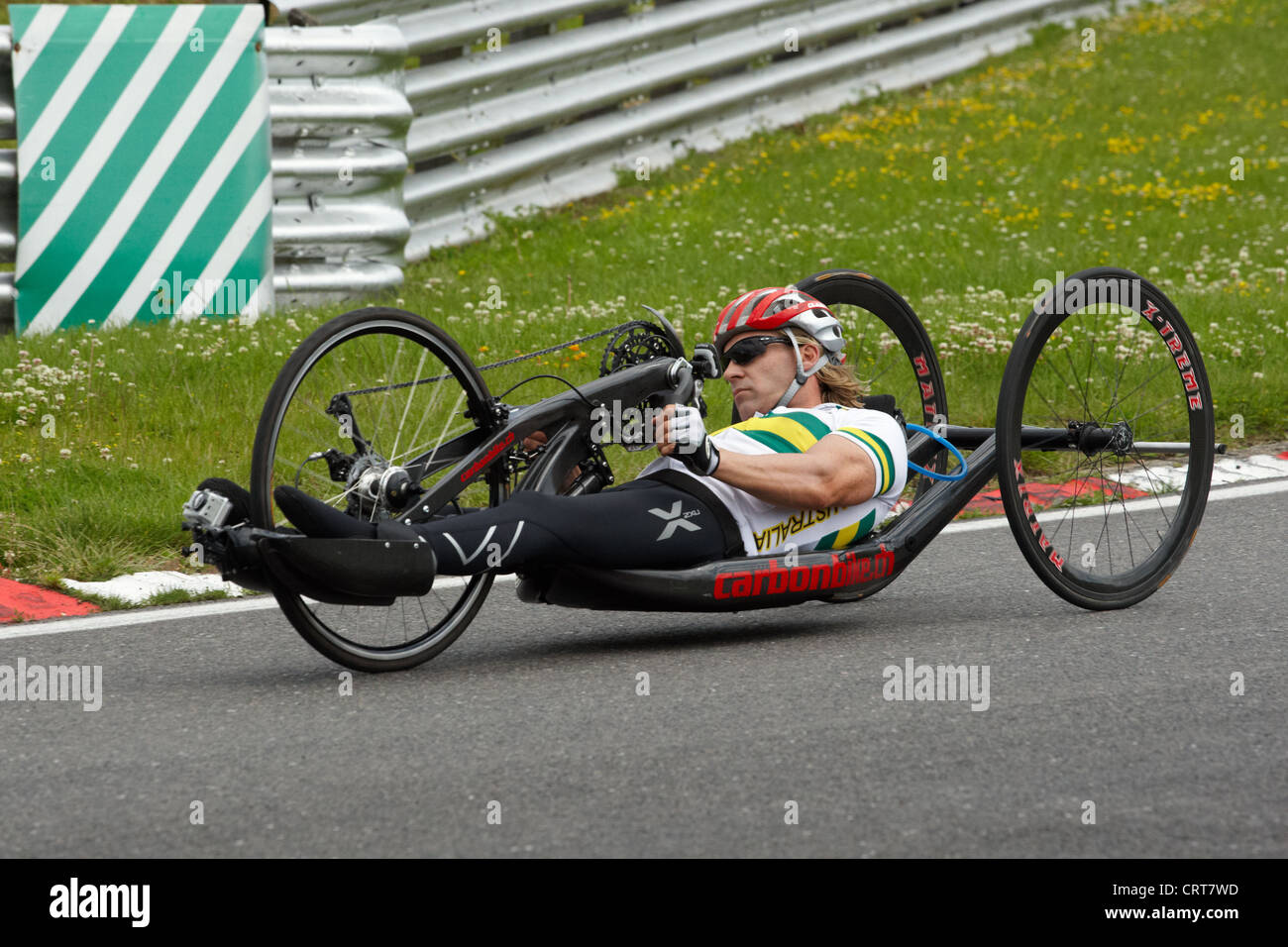 Paralymics London 2012. Pre games paracycling training day at Brands Hatch motor racing circuit, Kent. Stock Photo