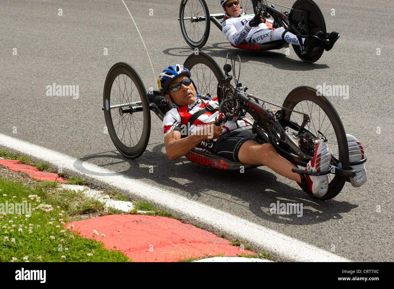 Paralymics London 2012. Pre games paracycling training day at Brands Hatch motor racing circuit, Kent. Stock Photo