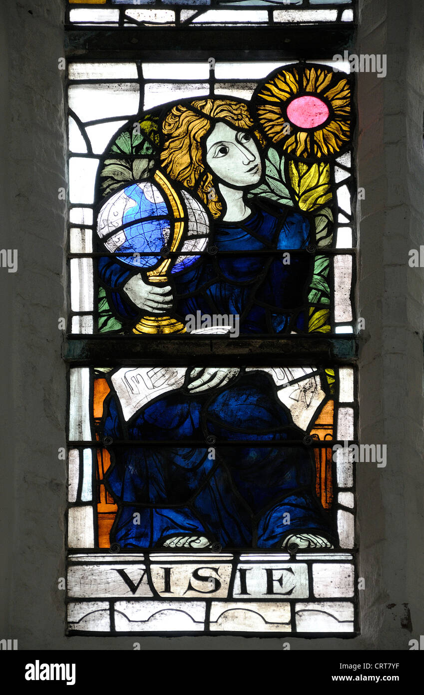 Delft, Netherlands. Oude Kerk ('Old Church' - Gothic) Stained glass window depicting 'Visie' / Vision Stock Photo