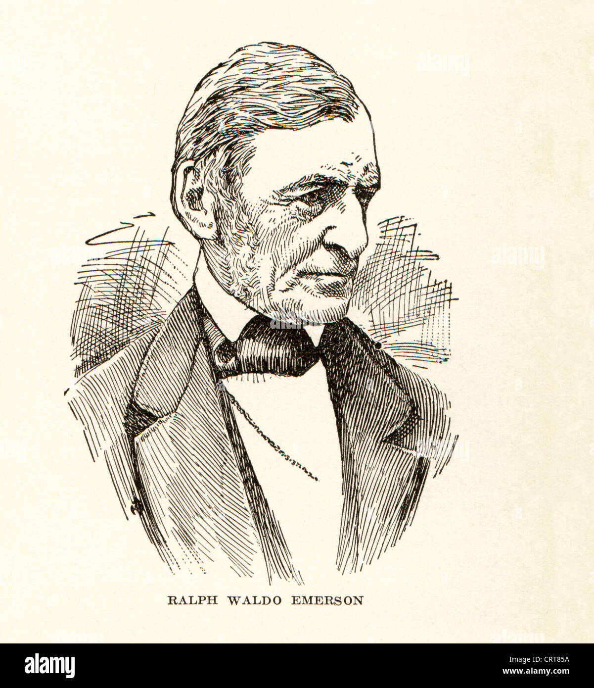 Vintage engraving of Ralph Waldo Emerson (May 25, 1803 – April 27, 1882),  American essayist, lecturer, and poet. Stock Photo