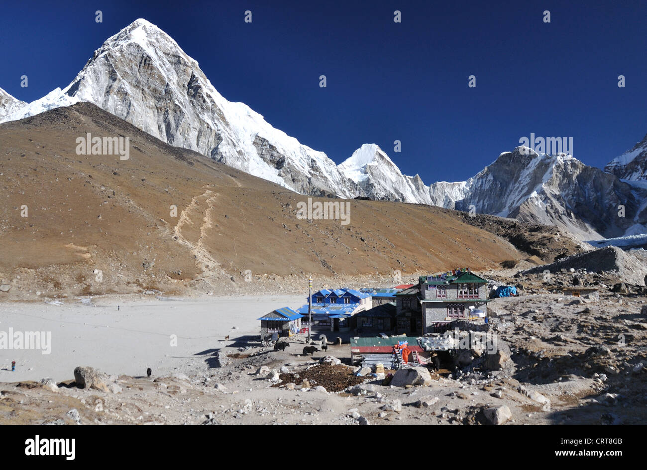 Gorak Shep and Kala Pattar in the background. Nepal Himalaya. Stock Photo
