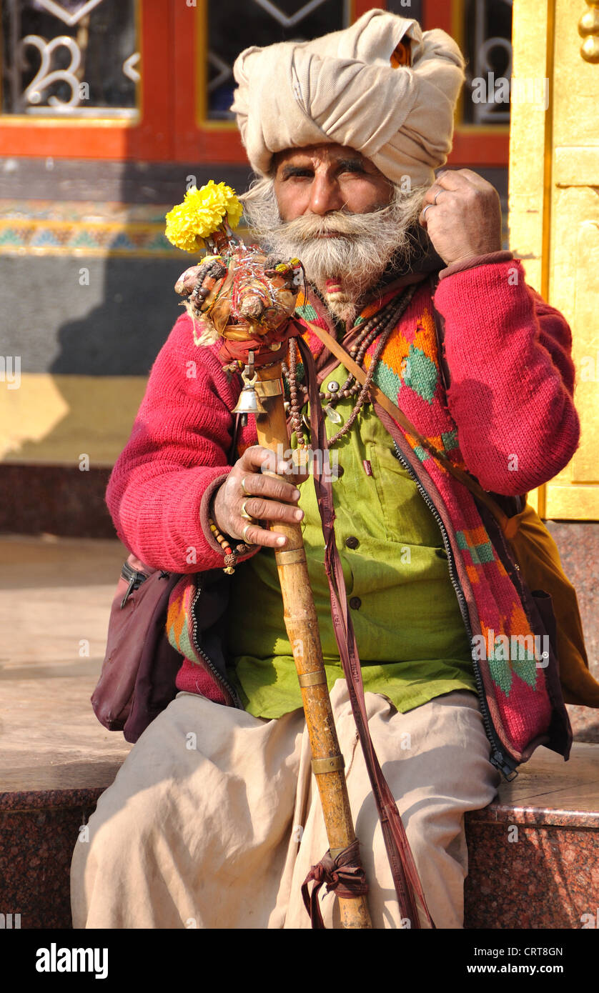 Holy Man Sadhu Visiting Bodhnath, Kathmandu, Nepal Stock Photo