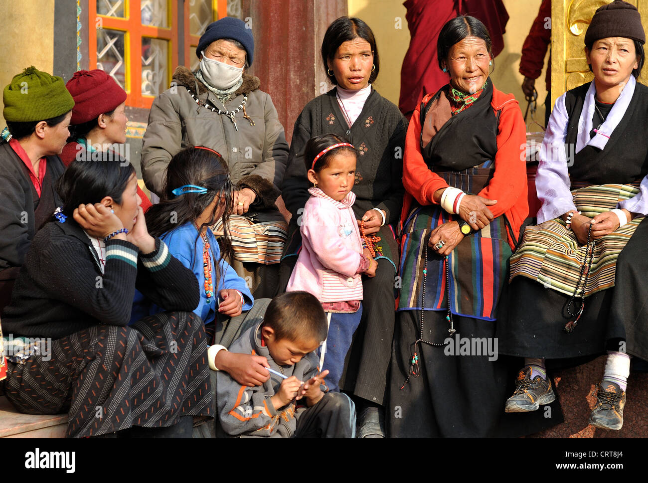 Kathmandu, Nepal. Large Family Visiting Bodhnath Stock Photo