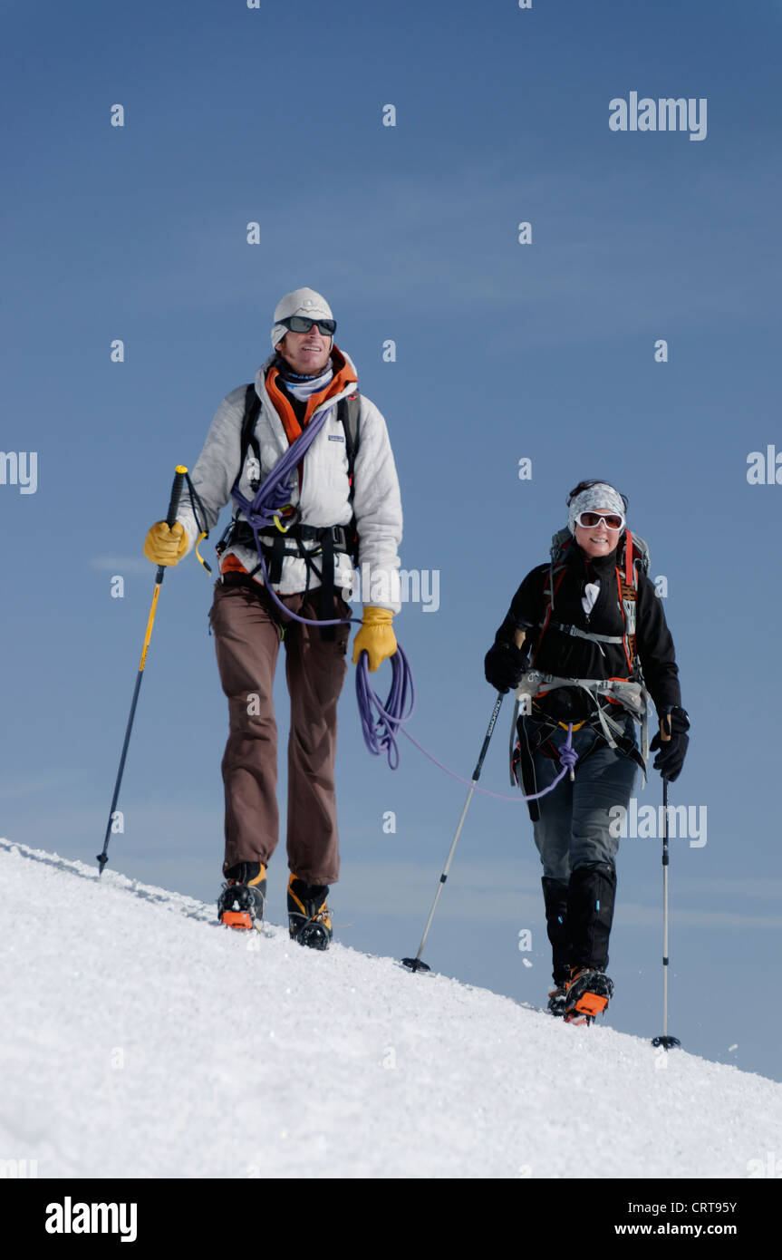 Alpine climbers on the Dome du Gouter Mont Blanc Stock Photo